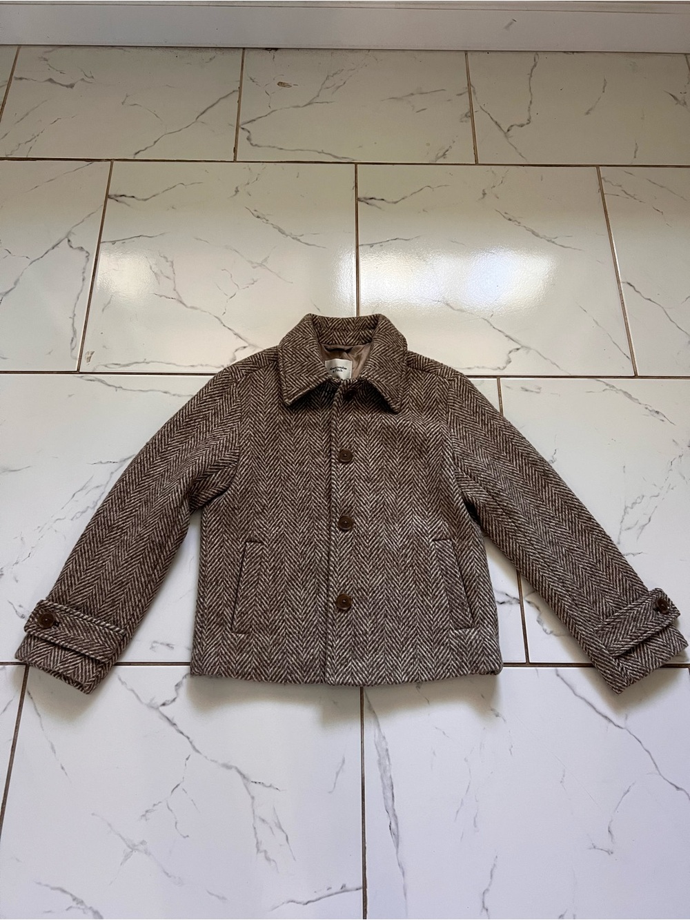Abercrombie Short Wool-Blend Coat Herringbone Size Small NWT